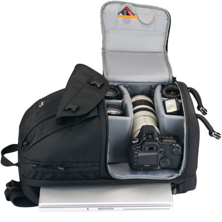 Used Lowepro Fastpack 350 Digital SLR Widescreen Notebook Backpack Water Resistant 180 Degree Access Panel Black LP35197