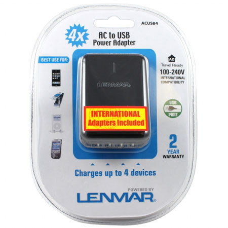 Lenmar AC Travel Adaptr for 4 USB Devices, Black