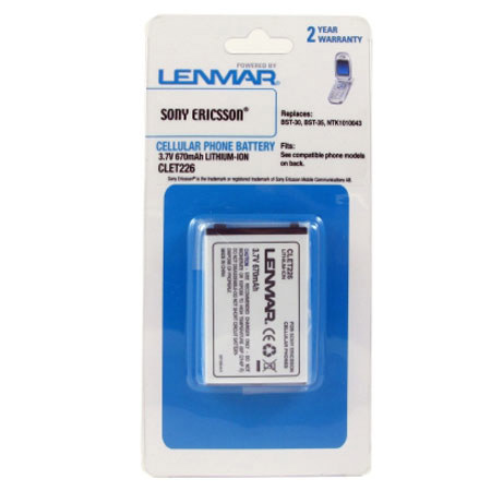 Lenmar No-Memory Li-on Rechargeable Cellular Phone Battery, for Sony Ericsson T226, T237, Standard Capacity