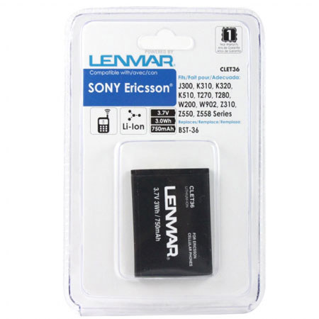 Lenmar Rechargeable No-Memory Lithium-Ion Battery for Sony Ericsson J300i, J300a, J300c, J300 Cellular Phone, 3.6V 750mAh