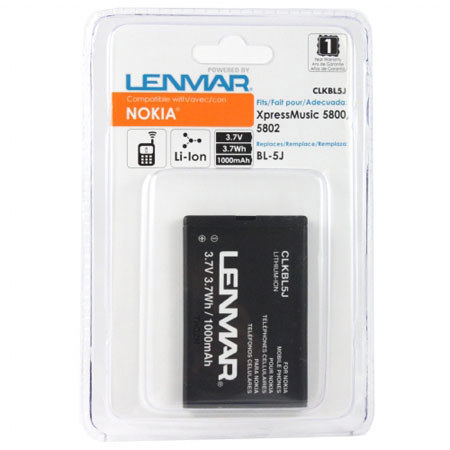 Lenmar CLKBL5J Lithium-Ion 3.7v / 1000mAh Battery, Fits Nokia Nuron 5230, N900, 5800 XpressMusic, 5233