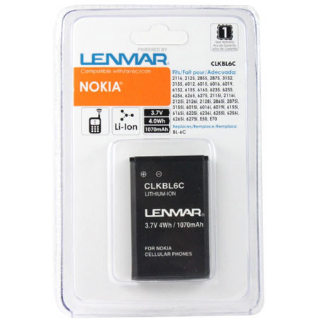Lenmar No-Memory Li-on 3.7V 1070mAh Rechargeable Battery for Nokia 2115/16/25/28, 2855, 3152/55, 6012/15/16/19, 6152/55/65, E70, N-Gage QD Cellular Phones