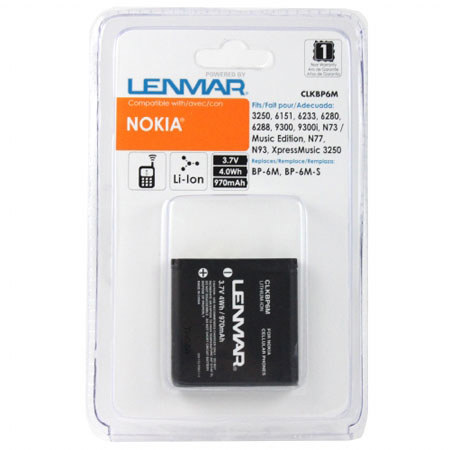 Lenmar No-Memory Li-on 3.6V 970mAh Rechargeable Battery for Nokia 9300, 9300i, 6280, 3250, 6233 Cellular Phones