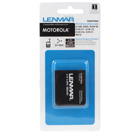 Lenmar No Memory Rechargeable 3.7v, 880mAh Cellular Phone Lith-Ion Battery, replaces BK60, SNN5784A, for Motorola ROKR E8, SLVR L71, SLVR L9 and others
