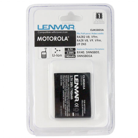 Lenmar No Memory Rechargeable 3.7v, 740mAh Cellular Phone Lith-Ion Battery, replaces BX40 for Motorola RAZR2 V8, RAZR2 V9, RAZR2 V9m and others