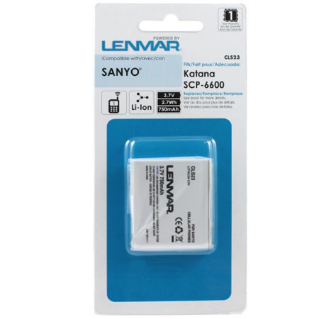 Lenmar Rechargeable No-Memory Lithium-Ion Cellular Phone Battery, 3.7v 750mAh for Sanyo SCP-6600 Katana, Replaces SCP23LBPL-P