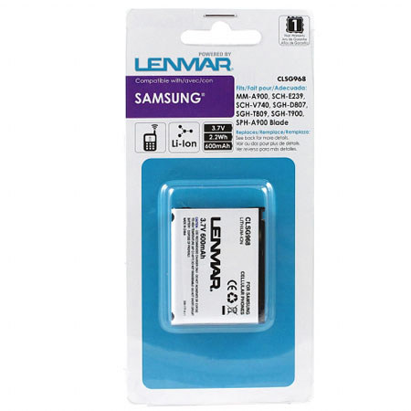 Lenmar Rechargeable No-Memory Cellular Phone Lithium-Ion Battery 3.7v, 600mAh, for Samsung SPH-a900 Blade, SGH-d807, SGH-t809, Replaces BST4968BAB, BST5168BAB