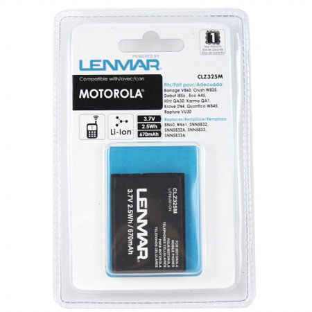 Lenmar CLZ325M Lithium-Ion 3.7v / 670mAh Battery, Fits Motorola Hint QA30, Karma QA1, Barrage V860 Cellular Phones