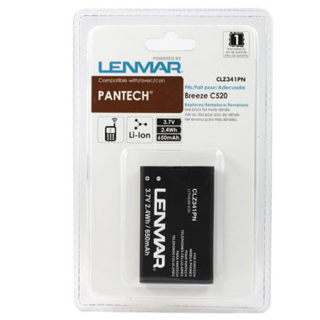 Lenmar CLZ341PN Lithium-Ion 3.7v / 650mAh Battery, Fits Pantech Breeze C520 Cellular Phones
