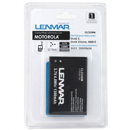Lenmar CLZ358M Lithium-Ion 3.7v / 1300mAh Battery, Fits Motorola Droid X, MB810 Cellular Phones