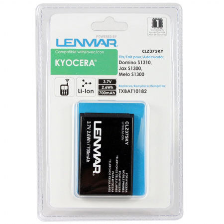 Lenmar CLZ375KY Lithium-Ion 3.7v / 700mAh Battery, Fits Kyocera Domino S1310, Jax S1300, Melo S1300