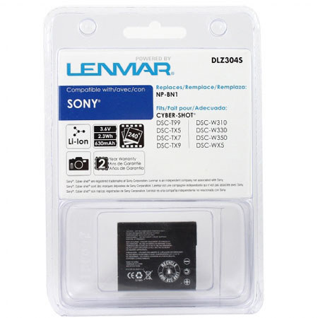 Lenmar DLZ304S Lithium-Ion 3.6v / 630mAh Replaces Sony NP-BN1 Digital Camera Battery