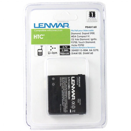 Lenmar PDAH160 Lithium-Ion 3.7v / 900mAh Battery, Fits HTC P3700 Series, T-Mobile MDA Compact IV, O2 Xda Ignito, Diamond