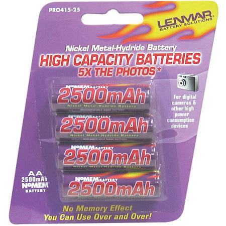 Lenmar AA Rechargeable Batteries,1.2V NiMH, 2500mAh,4Pk