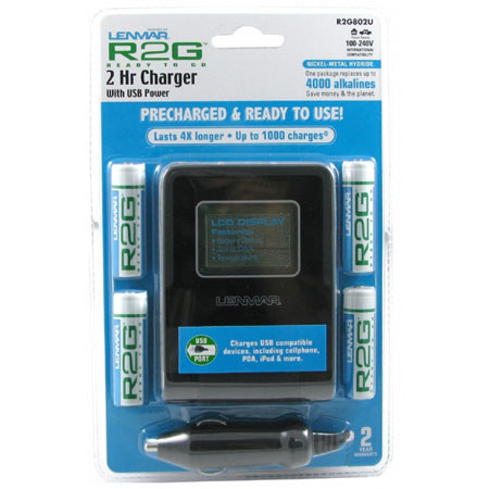Lenmar R2G802U AA/AAA 2-Hour Charger, 4 R2G Batteries