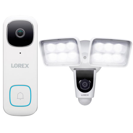Lorex 2K QHD 2-Way Audio Wired Video Doorbell, Bundle with Lorex V261LCD-E 2MP Wi-Fi Floodlight Camera