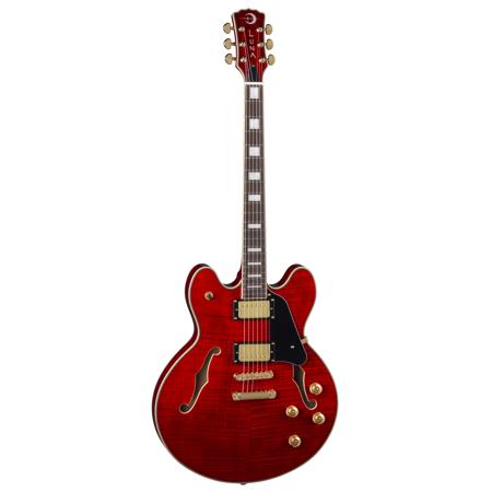 Luna Athena Semi Hollow Body Electric Guitar 22 Jumbo Frets C Shape Neck Rosewood Fingerboard Trans Red