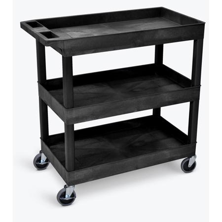 Luxor EC111 Three Shelves Utility Cart, 400lbs Load Capacity, Plastic Shelves, Black
