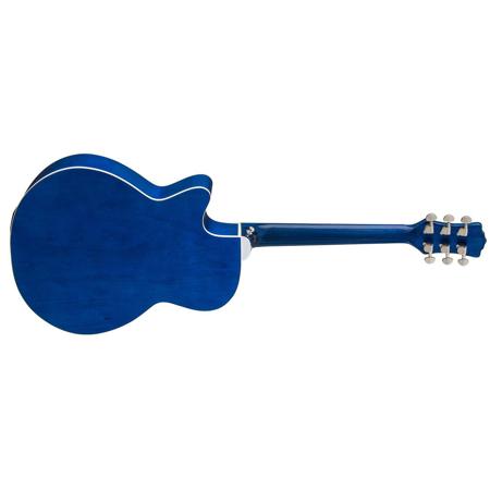 Luna Fauna Dolphin Quilt Top Semi Acoustic Guitar, Trans Blue