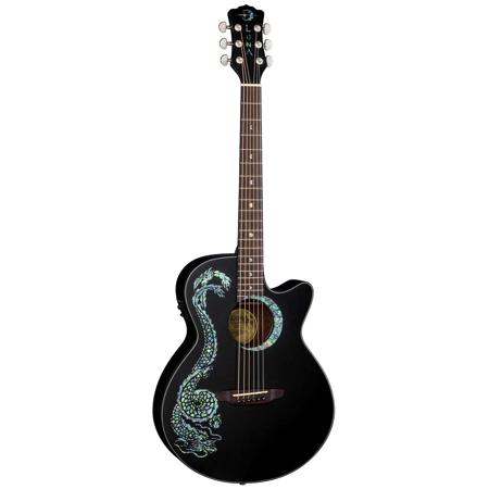 Luna Fauna Dragon Acoustic Electric Guitar Rosewood Fretboard Classic Black FAU DRA BLK