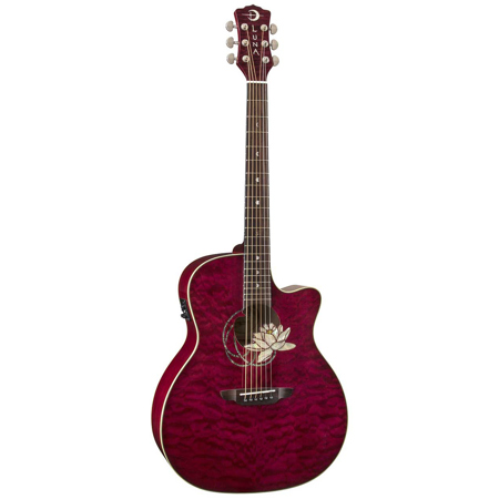 Luna Flora Lotus Acoustic Electric Guitar, Rosewood Fretboard, Trans Shiraz