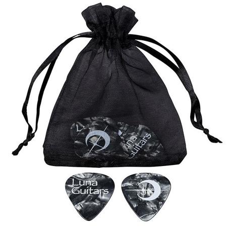 Luna Medium Pick Pearloid for Guitar, 6 Pack, Black