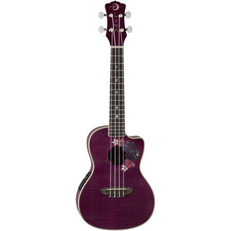 Luna Uke Concert QMaple Semi Acoustic Ukulele with Preamplifier, 19 Frets, C Shape Neck, Rosewood Fingerboard, Trans Merlot, Flora