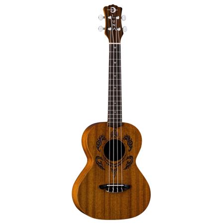 Luna Uke HONU Tribal Turtle Tenor Ukulele with Gig Bag, 14 Frets, C Shape Neck, Walnut Fretboard, Satin Natural