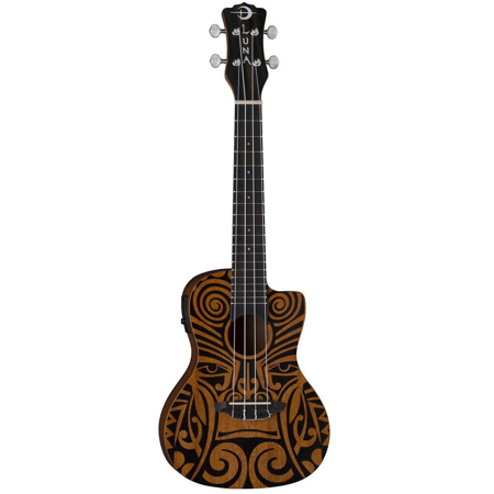 Luna Uke Tribal Concert CAW Mah Semi Acoustic Ukulele with Preamplifier, 19 Frets, C Shape Neck, Rosewood Fretboard, Satin Natural
