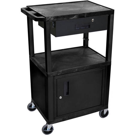 Luxor 42" A/V Cart with 3 Shelves, Cabinet, Locking Drawer and Electrical Assembly
