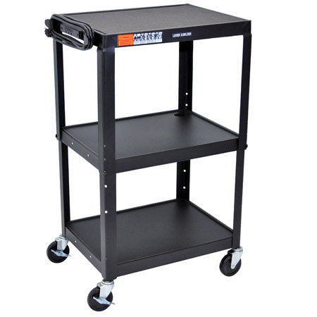 Luxor AVJ42 Steel 24-42" Adjustable Height AV Cart, 3 Shelves