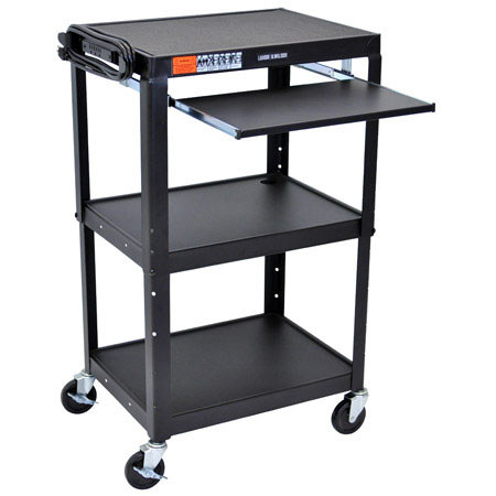 Luxor AVJ42KB Adjustable Height Steel Cart with Pullout Keyboard Tray, Black