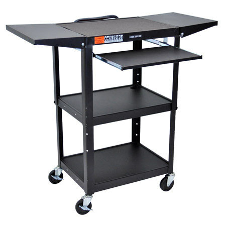 Luxor AVJ42KBDL Steel Adjustable Height Cart with Keyboard & Shelves, Black