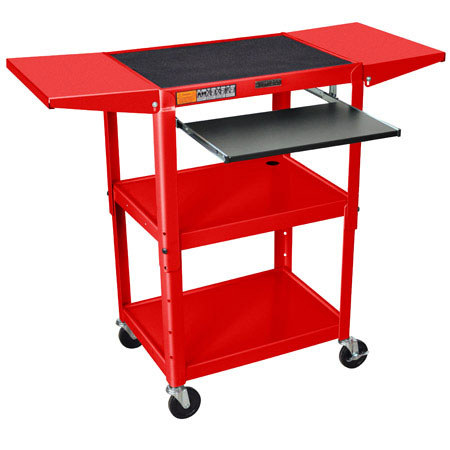 Luxor AVJ42KBDL Steel Adjustable Height Cart with Keyboard & Shelves, Red