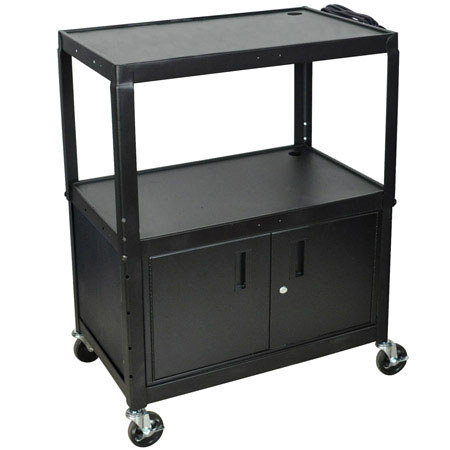 Luxor AVJ42XLC Steel Adjustable Height Extra Large AV Cart with Cabinet, Black