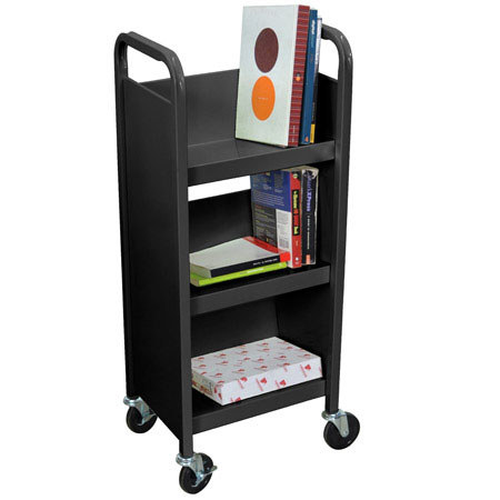 Luxor BT3S17 Book Truck 3 Single Sides Shelves, 17" Long, Black
