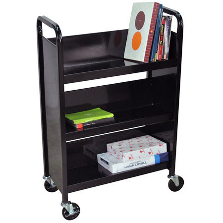 Luxor BT3S27 Book Truck 3 Single Sides Shelves, 27" Long, Black