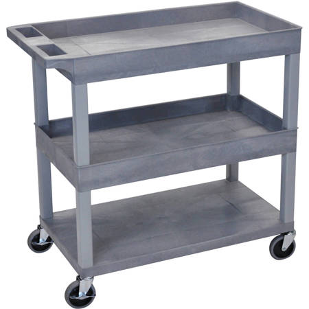Luxor EC112 32x18" Cart with 2x Tubs and 1x Bottom Flat Shelf, Gray