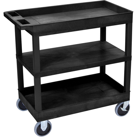 Luxor EC121 32x18" Cart with 2x Tubs, 1x Middle Flat Shelf and HD Casters, 500lbs Capacity, Black