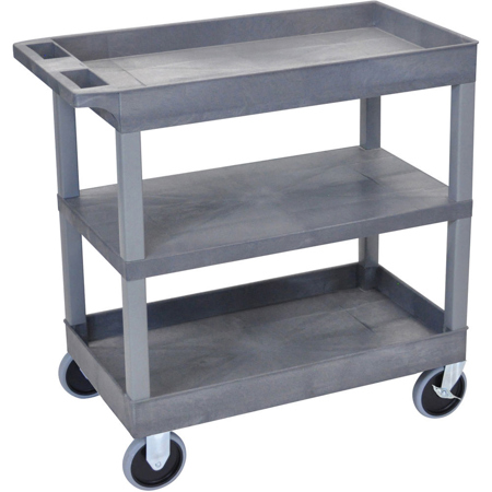 Luxor EC121 32x18" Cart with 2x Tubs, 1x Middle Flat Shelf and HD Casters, Gray