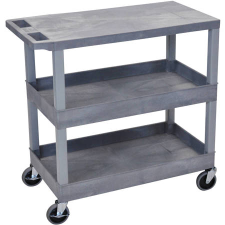 Luxor EC211 32x18" Utility Cart with 1x Flat and 2x Tub Shelves, Gray