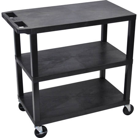 Luxor EC222 32x18" 3-Shelf Plastic Utility Cart, 400lbs Capacity, Black