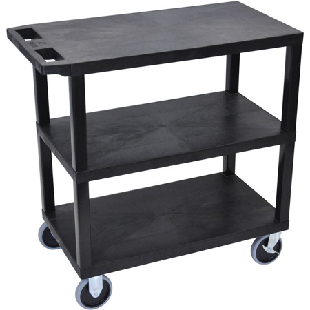 Luxor EC222 32x18" 3-Shelf Plastic Heavy Duty Utility Cart, 500lbs Capacity, Black