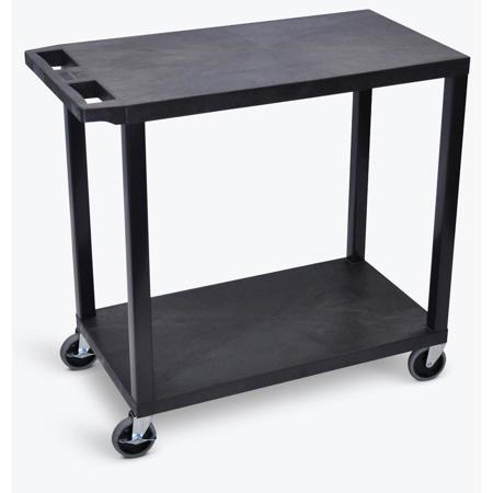 Luxor EC22 32x18" 2-Shelf Plastic Utility Cart, 400lbs Capacity, Black