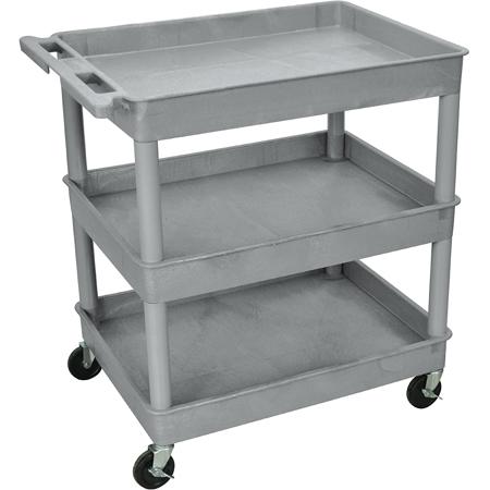 Luxor 32x24" Three-Shelf Utility Cart, Gray