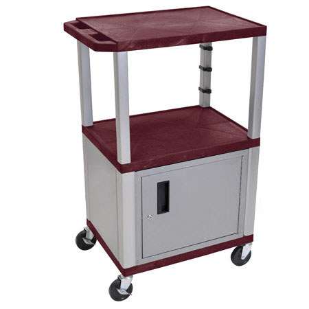 Luxor WT42BYC4E-N 42" Tuffy AV Cart with Cabinet 3 Shelves Nickel Legs, Burgundy