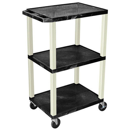 Luxor WT42E 42" Tuffy AV Cart 3 Shelves Putty Legs with Electric, Black