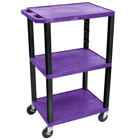 Luxor WT42PE-B 42" Tuffy Cart with 3 Shelves & Black Legs, Purple