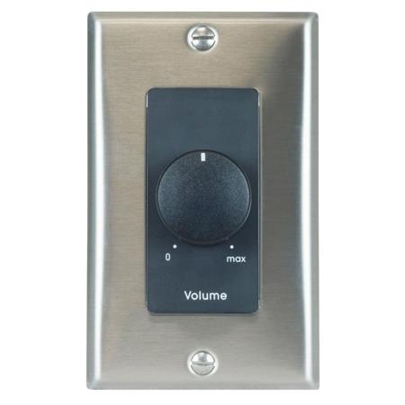 Lowell Manufacturing 100LVC 100W 3dB 70V/25V Mono Attenuator with Decorator Style 1-Gang Wall Plate, Stainless Steel & Black