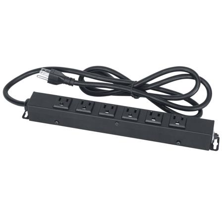 Lowell Manufacturing ACS-1506-WW 15A Power Strip, Attached 6' Cord, 6 Outlets